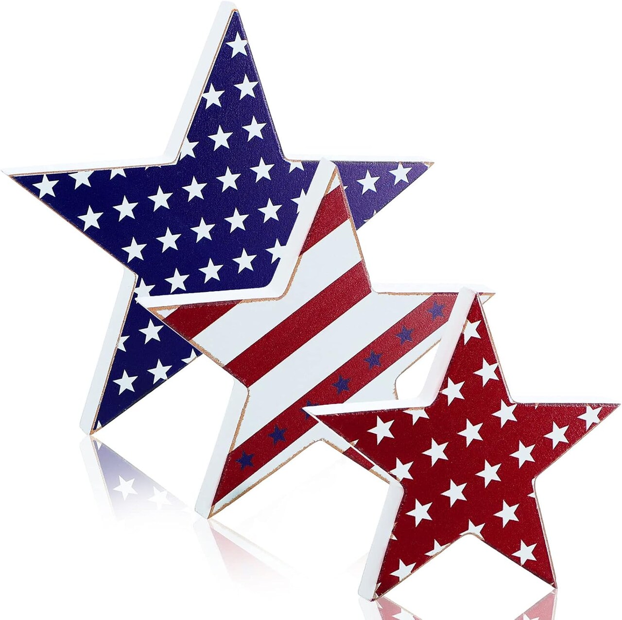 3pcs 4th of July patriotic wooden star centerpiece for table decor.